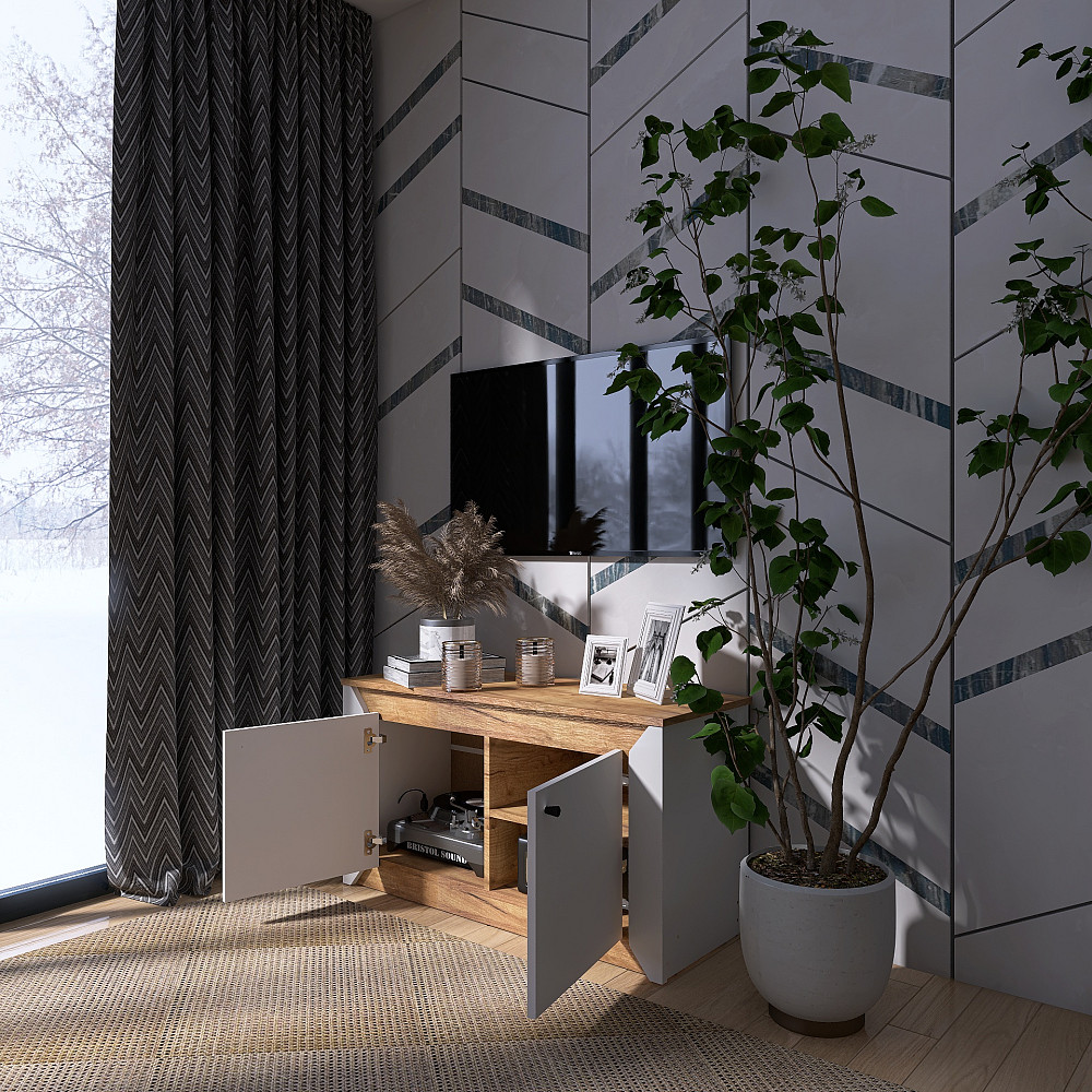 Тумба 2-х дверна закрита Еверест Нордік-980 98х38х53 см Білий + Дуб крафт золотий (DTM-5525) Львів - фото 7