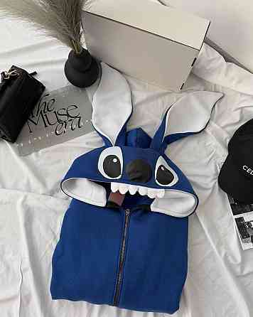 Женский теплый оверсайз худи с ушками в виде любимца Стча трехнить на флисе Одесса