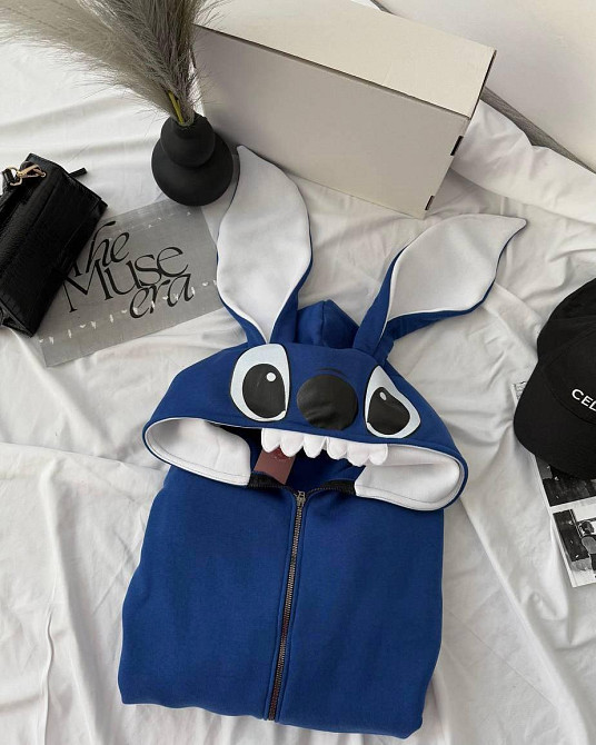 Женский теплый оверсайз худи с ушками в виде любимца Стча трехнить на флисе Одесса - изображение 4