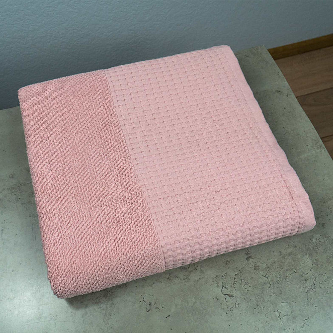 Банное полотенце Вафельний Бордюр GM Textile 70х140см 500г/м2 (Розовый) Сумы - изображение 1