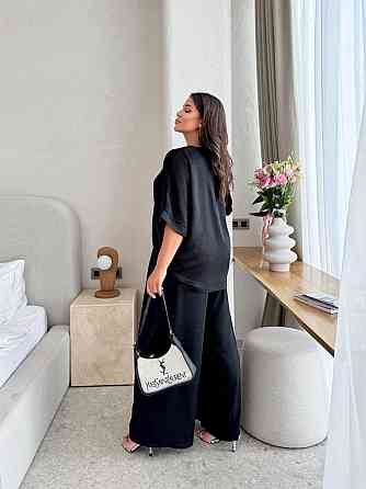 Жіночий легкий костюм оверсайз: футболка та штани жаті шовк Чорний, Oversize Одеса