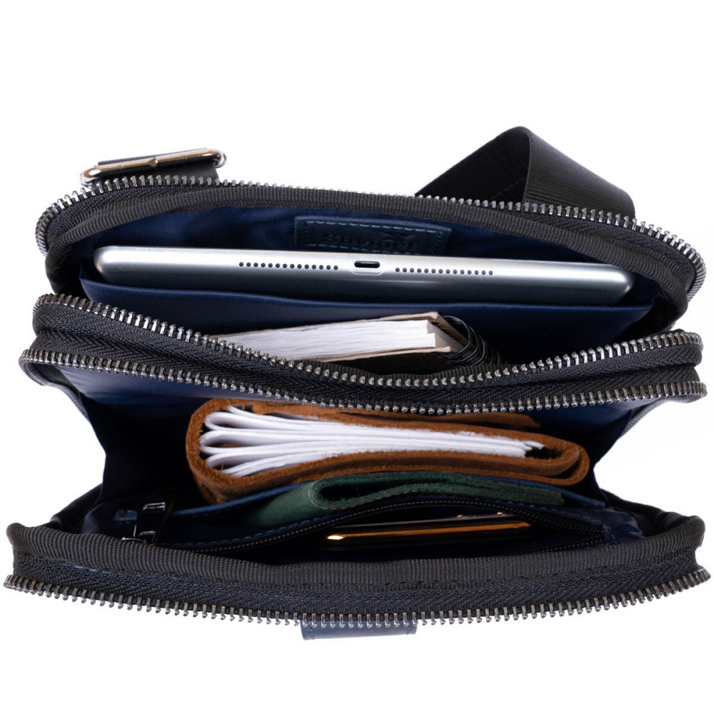 Сумка мужская планшет на два отделения винтажная кожаная SHVIGEL 11284 Синяя Киев - изображение 7