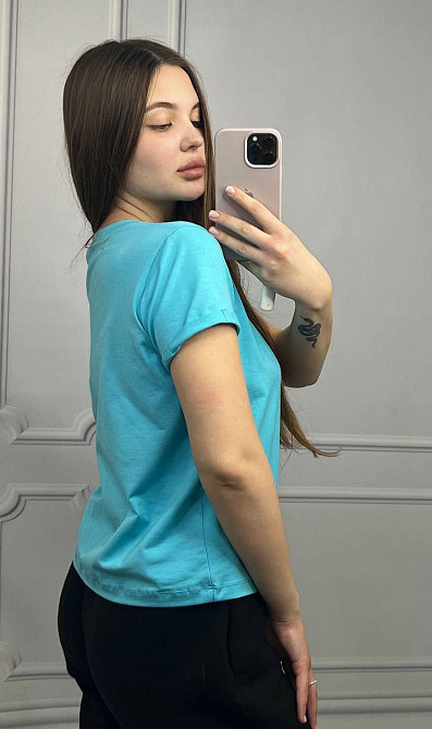 Базовая футболка женская удлиненная Бирюзовый L Харьков - изображение 2