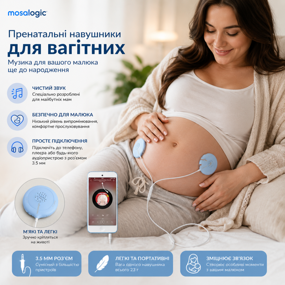 Пренатальні навушники для вагітних Mosalogic Baby Bump Belly Speaker Музичний плеєр для майбутніх мам Синій Київ - фото 1