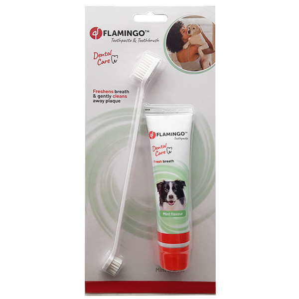 Flamingo Petcare Toothpaste + Toothbrush ФЛАМИНГО ЗУБНАЯ ПАСТА И ЗУБНАЯ ЩЕТКА для собак, набор Киев - изображение 1