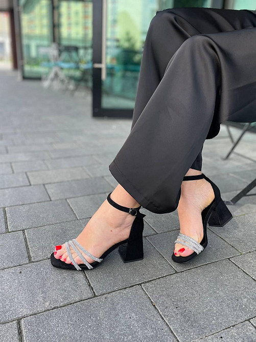 Meideli Стильні чорні босоніжки літні на підборах молодіжні зі штучної замші MEIDELI H008H-6 р. Киев - изображение 1