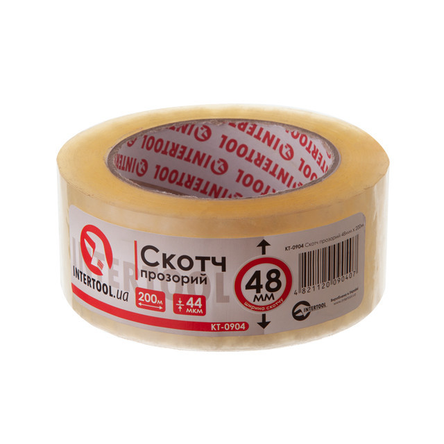 Скотч прозорий, 200 м × 48 мм, 44 мкм INTERTOOL KT-0904 Київ - фото 1