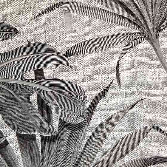 Шпалери вінілові на флізелін Marburg New Spirit Schoner Wohnen листя папороті монстери сірі на білому Київ