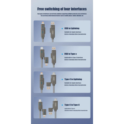 Дата кабель USB 2.0 AM to USB-C + USB 2.0 AM to Lightning 1.0m 60W gray XO (NB275_4-in-1_Gray) Вінниця - фото 12