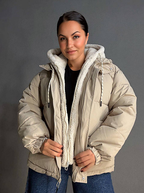 Куртка женская Lady Yep 8096 оверсайз с капюшоном и мехом тедди капучино, капучино, 44 Киев - изображение 2