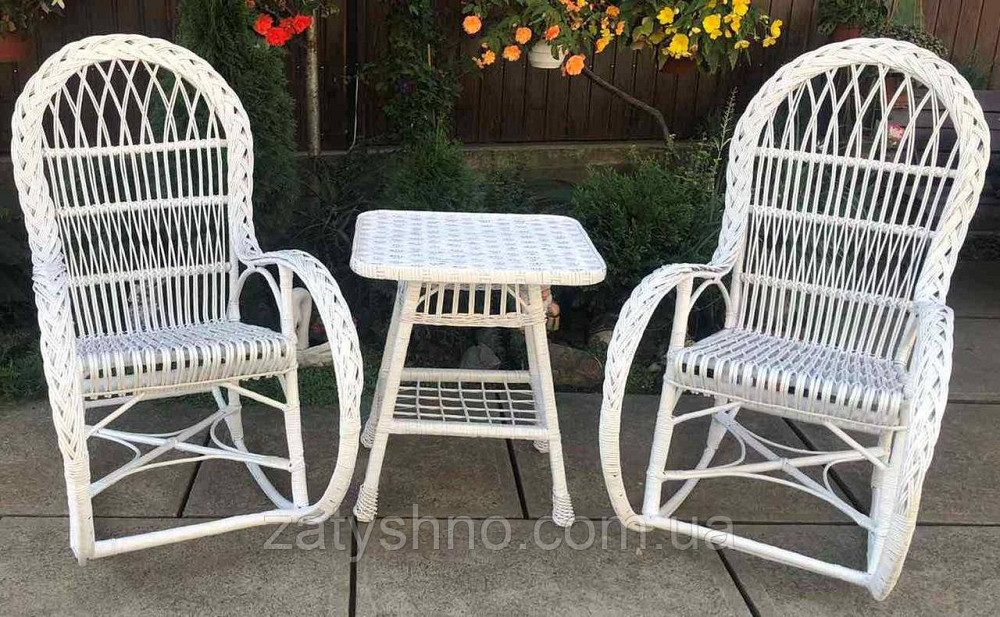 Кресло качалки плетеные белые со столом |Мебель из лозы белая |мебель плетеная на подарок Киев - изображение 1