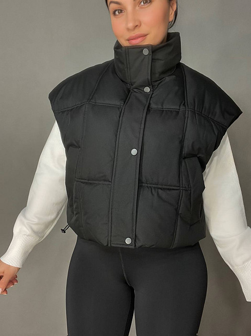 Жилетка жіноча HAIZIYUAN 535 укорочена широка оверсайз спущене плече чорна, чорний, L Київ - фото 14