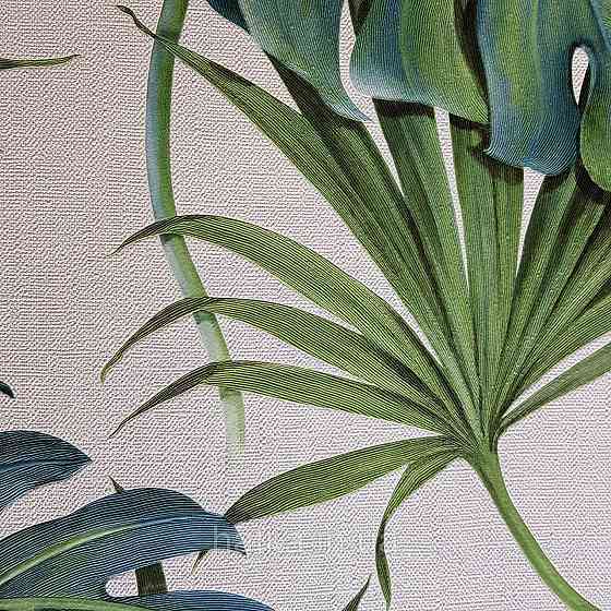 Шпалери вінілові на флізеліні Marburg New Spirit 0.53х10 листя папороті монстери яскраво-зелені на білому Київ