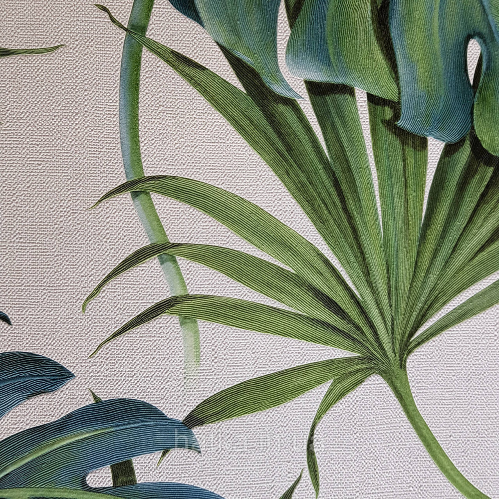 Шпалери вінілові на флізеліні Marburg New Spirit 0.53х10 листя папороті монстери яскраво-зелені на білому Київ - фото 3