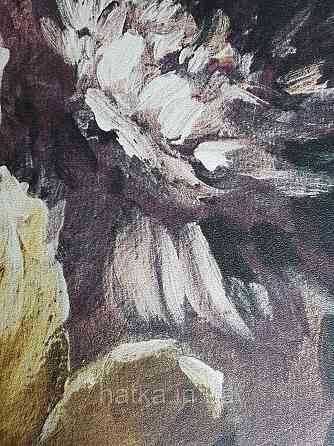 Обои виниловые Grandeco One roll one motif 1.59x2.8 панно цветы пионы крупные желтые на бордовом Киев