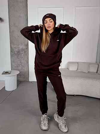 Жіночий стильний теплий костюм із флісу-полар із шапкою Шоколад, 42/44 Одеса