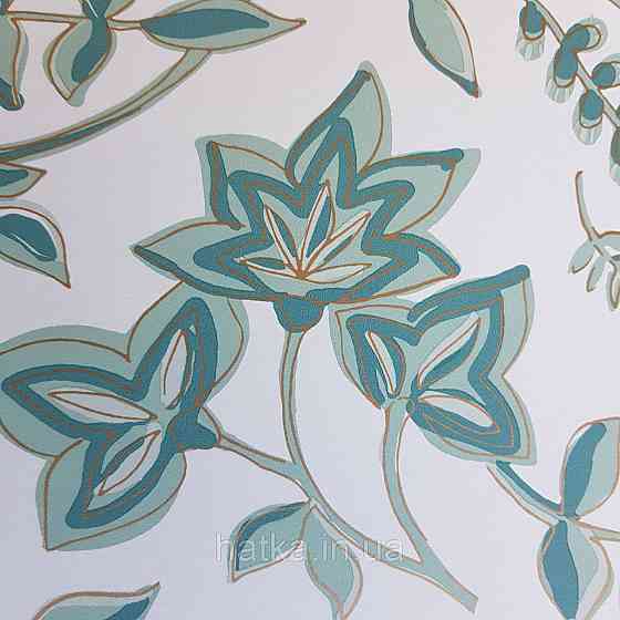 Шпалери вінілові на флізелін Caselio Mystery 0.53х10 м дитячі яскраві квіти листя зелені бірюзові на білому Київ