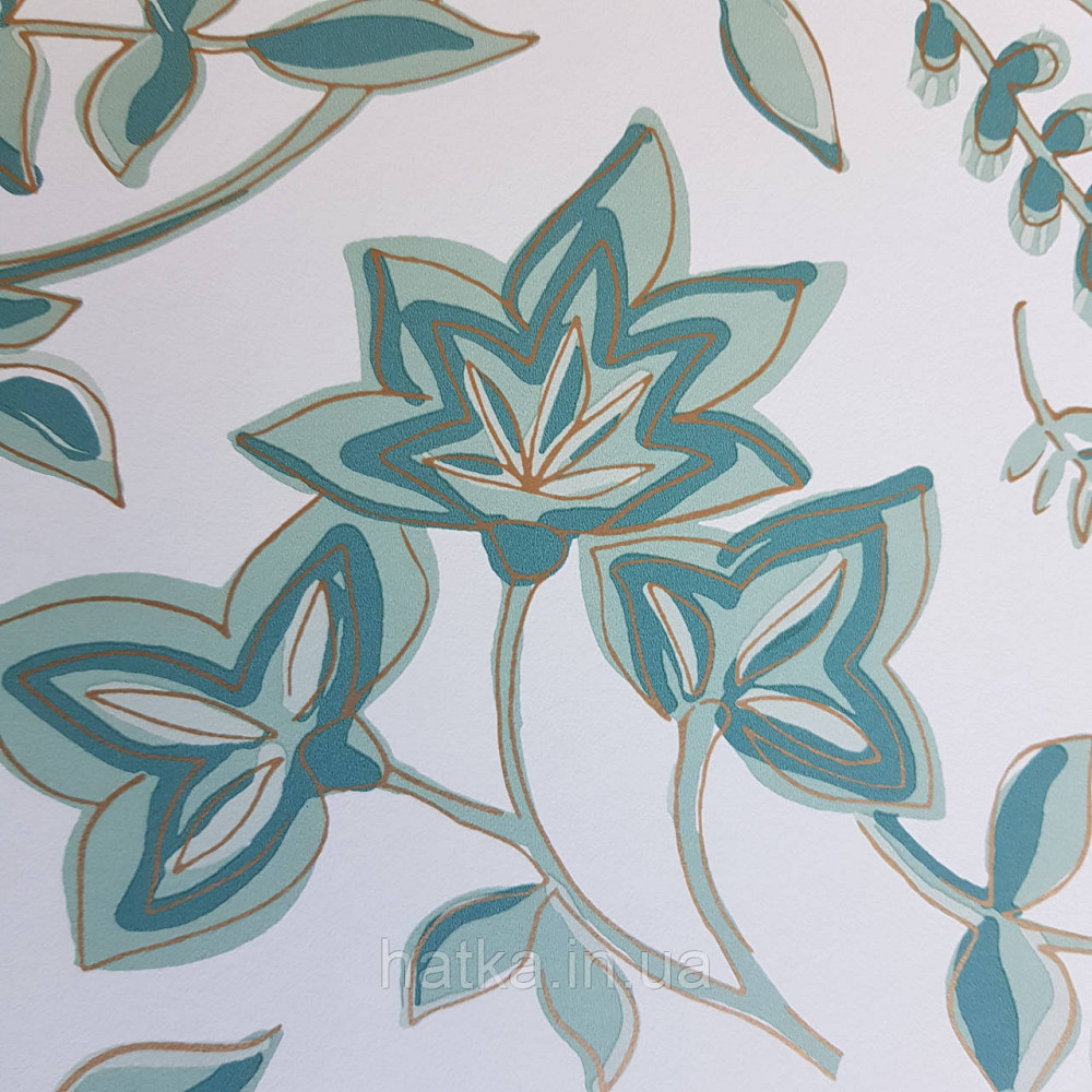 Шпалери вінілові на флізелін Caselio Mystery 0.53х10 м дитячі яскраві квіти листя зелені бірюзові на білому Київ - фото 5