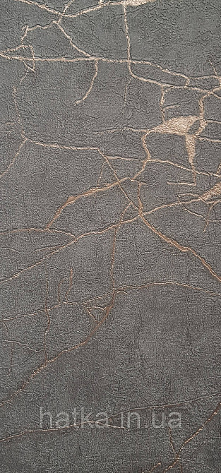 Шпалери вінілові на флізеліні AdaWall Roka 1.06х10 під камінь структурні чорні прожилки золотом 23107-5 Київ - фото 2
