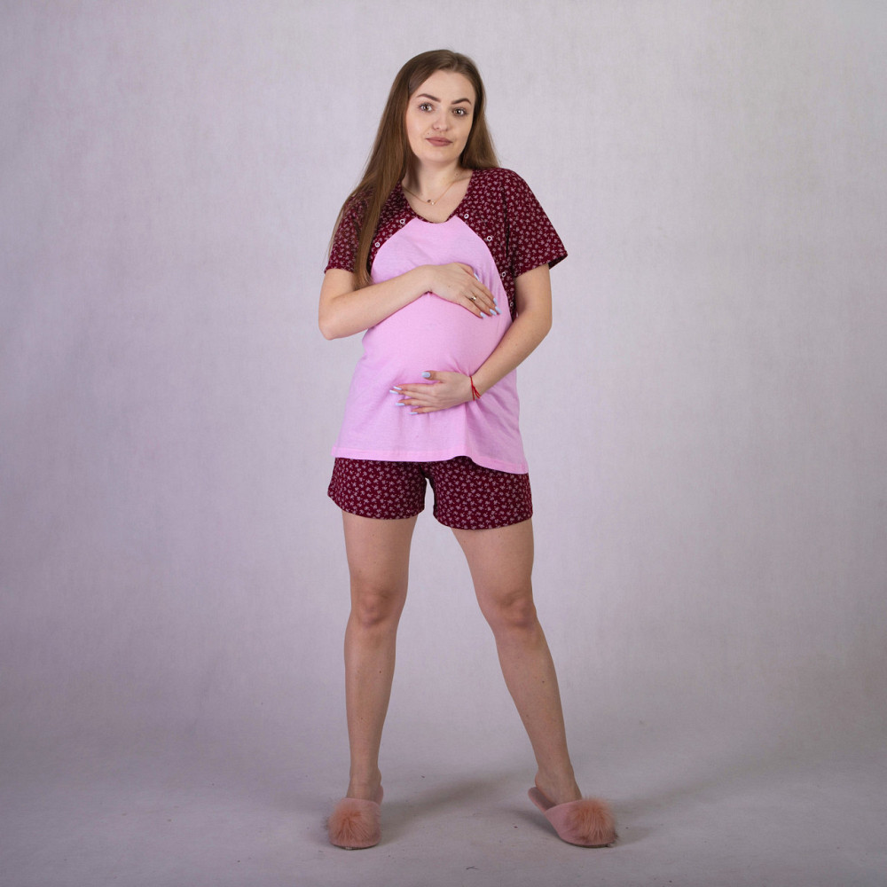 Бавовняна піжама для годування грудьми та вагітних 50/52 (XL/XXL) Мішель Tiana Бордовий Кривий Ріг - фото 2