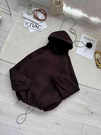 Жіноча стильна тепла худі з фіксаторами суцільна турська тринитка на флісі Шоколад Одеса