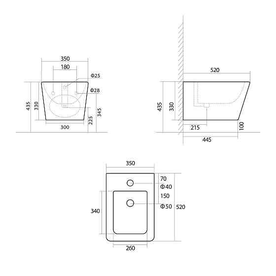 Биде подвесное Qtap Tern 520x350x320 White QT17551303GW Киев