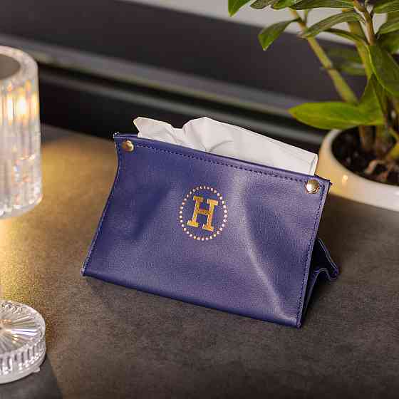 Серветниця з еко шкіри 20×7.5×11.5 см для серветок на кнопках Синій HP-3-213BL Коломия