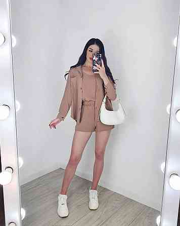 Жіночий легкий костюм-трійка: сорочка, майка та шорти креп жатка Моко, 44/46 Одеса