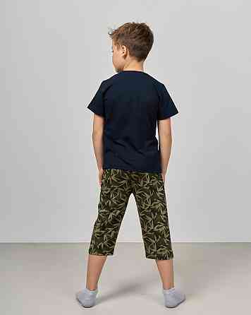 Комплект з капрі підлітковий Nicoletta — листя на шортах — Family look тато/син 89906 8-9, Синій Київ