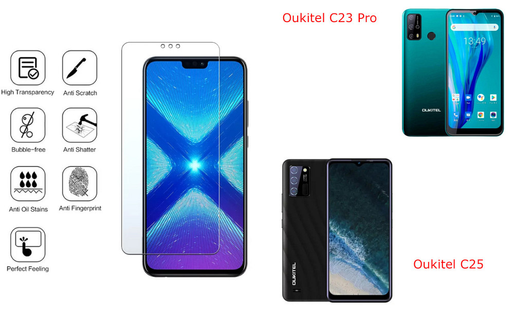Захисне скло NeoGlass для Oukitel C23 Pro, Oukitel C25 – надпрозоре та стійке Київ - фото 4