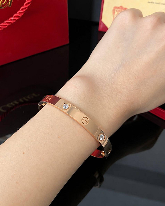 Браслет Cartier з викруткою | Напилення рожевим золотом AU750 | Циркони | Подарункова упаковка - коробочка з оксамитом та пакет Одеса - фото 16