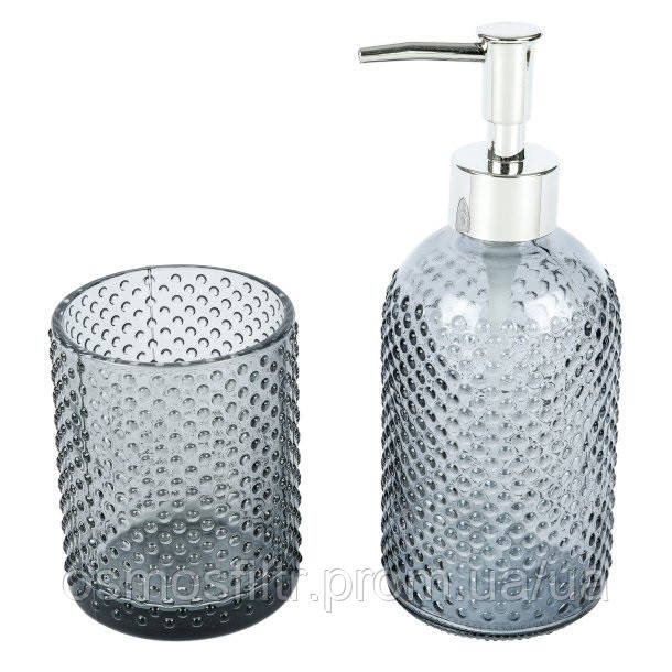 Набір  для ванної кімнати Бульбашки скло 2 шт (дозатор для рідкого мила Ø 7 см, Н19 см і стакан  для зубної щі Киев - изображение 1
