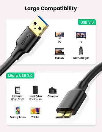 Кабель UGREEN US130 USB 3.0 A Male to Micro USB 3.0 Male Cable 2m (Black)(UGR-10843) UGR-10843 Одесса