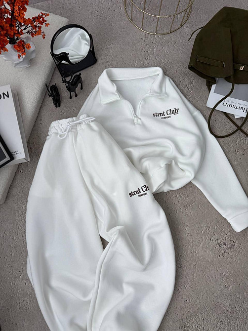 Жіночий трендовий костюм костюм-двійка тринитка на фліс Молочний Одеса - фото 1