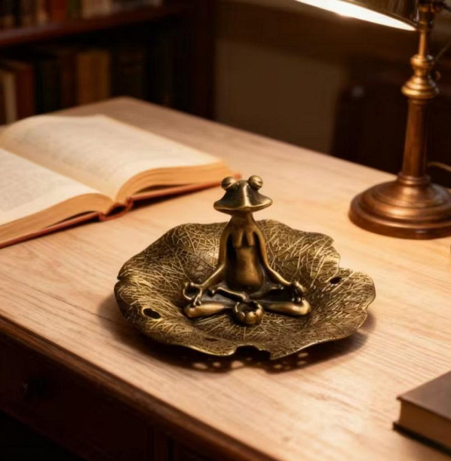 Держатель для благовоний «Лягушка в медитации» с тарелочкой, металл Киев - изображение 1