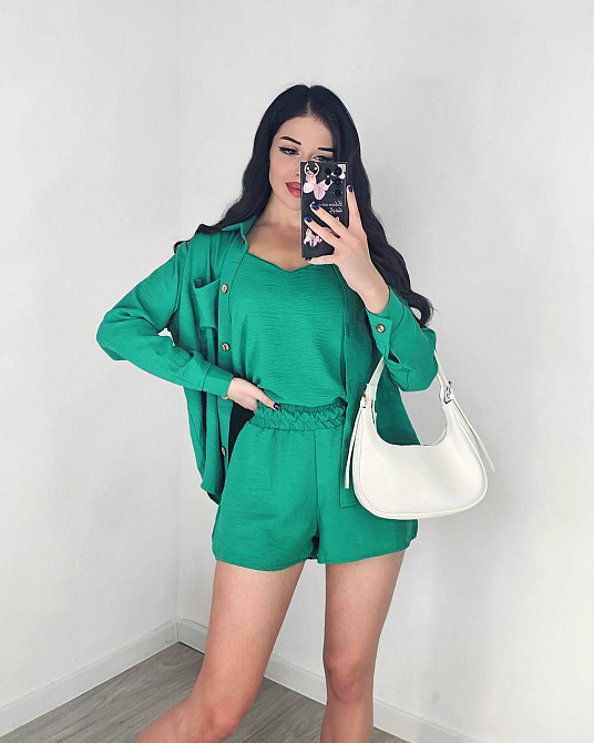 Жіночий легкий костюм-трійка: сорочка, майка та шорти креп жатка Трава, 44/46 Одеса - фото 3