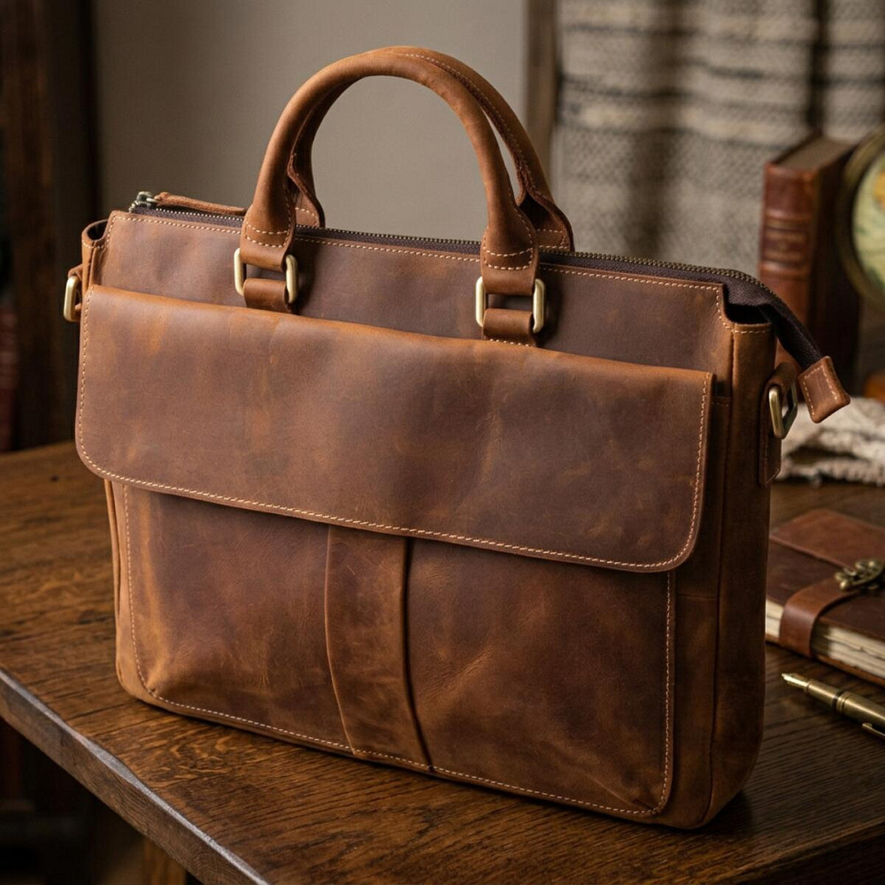 Чоловічий шкіряний портфель для документів ноутбука та роботи Vintage 22673 Коричневий Київ - фото 10