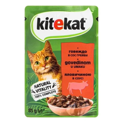 Влажный корм для кошек Kitekat с говядиной в соусе 85 г (5900951307379) Винница - изображение 1