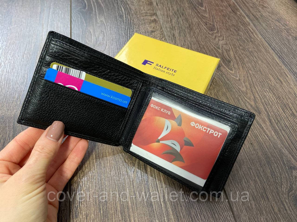 Мужское кожаное портмоне без застежки черного цвета F Salfeite 387-207Е-1 Киев - изображение 3