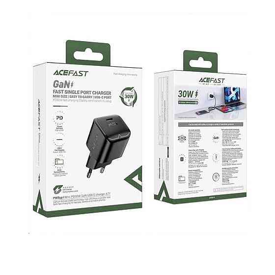 Мережевий зарядний пристрій ACEFAST A77 mini PD30W GaN USB-C charger Black 6974316282662 Одеса