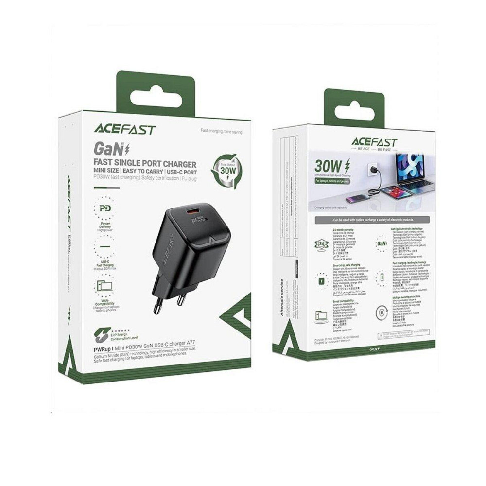 Мережевий зарядний пристрій ACEFAST A77 mini PD30W GaN USB-C charger Black 6974316282662 Одеса - фото 4