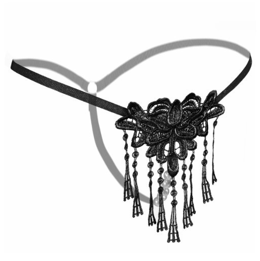 Еротичні стрінги з бусинками чорні - розмір універсальний (на резинці), 15% нейлон, 85% поліестер Київ - фото 6