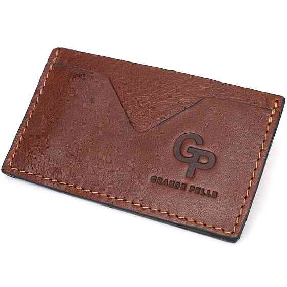 Практичний кард-кейс із натуральної шкіри Світло-коричневий (GRANDE PELLE) Київ