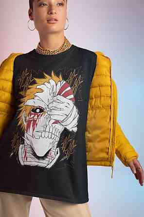 Футболка для мальчика аниме Блич оверсайз (рост от 165 до 180 ) Черний AnimeJ0811m Днепр