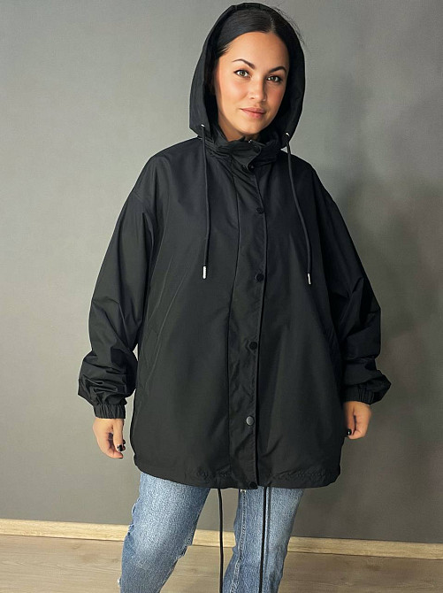 Куртка жіноча Lady Yep 9096-1 вітрівка оверсайз подовжена з капюшоном, чорний, one size Київ - фото 16