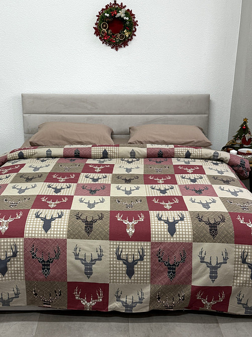 Ecotton Комплект постільної білизни Ecotton Сімейний 150х215 см Оленi на червоному новорічний Коломия - фото 5