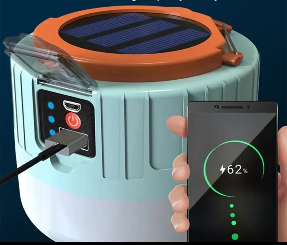 Акумуляторний світлодіодний ліхтарик з роз'ємом USB павербанк сонячна батарея 11 на 9,5 см блакитний Київ - фото 4