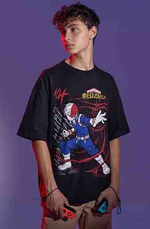 Футболка для хлопчика з аніме принтом Моя геройська академія оверсайз (зріст від 165 до 180) Чорний AnimeJ1147m Дніпро