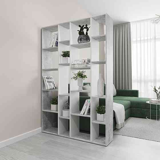 Стеллаж VAYS D-2 Бетон-Белый, книжная полка с 20 ячейками, этажерка из ЛДСП для дома, игрушек и декора, 117×30×178 см Львов