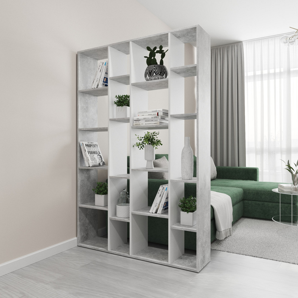 Стеллаж VAYS D-2 Бетон-Белый, книжная полка с 20 ячейками, этажерка из ЛДСП для дома, игрушек и декора, 117×30×178 см Львов - изображение 1